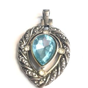 Vintage 90s Avon Aquamarine & Silver Tone Pendant